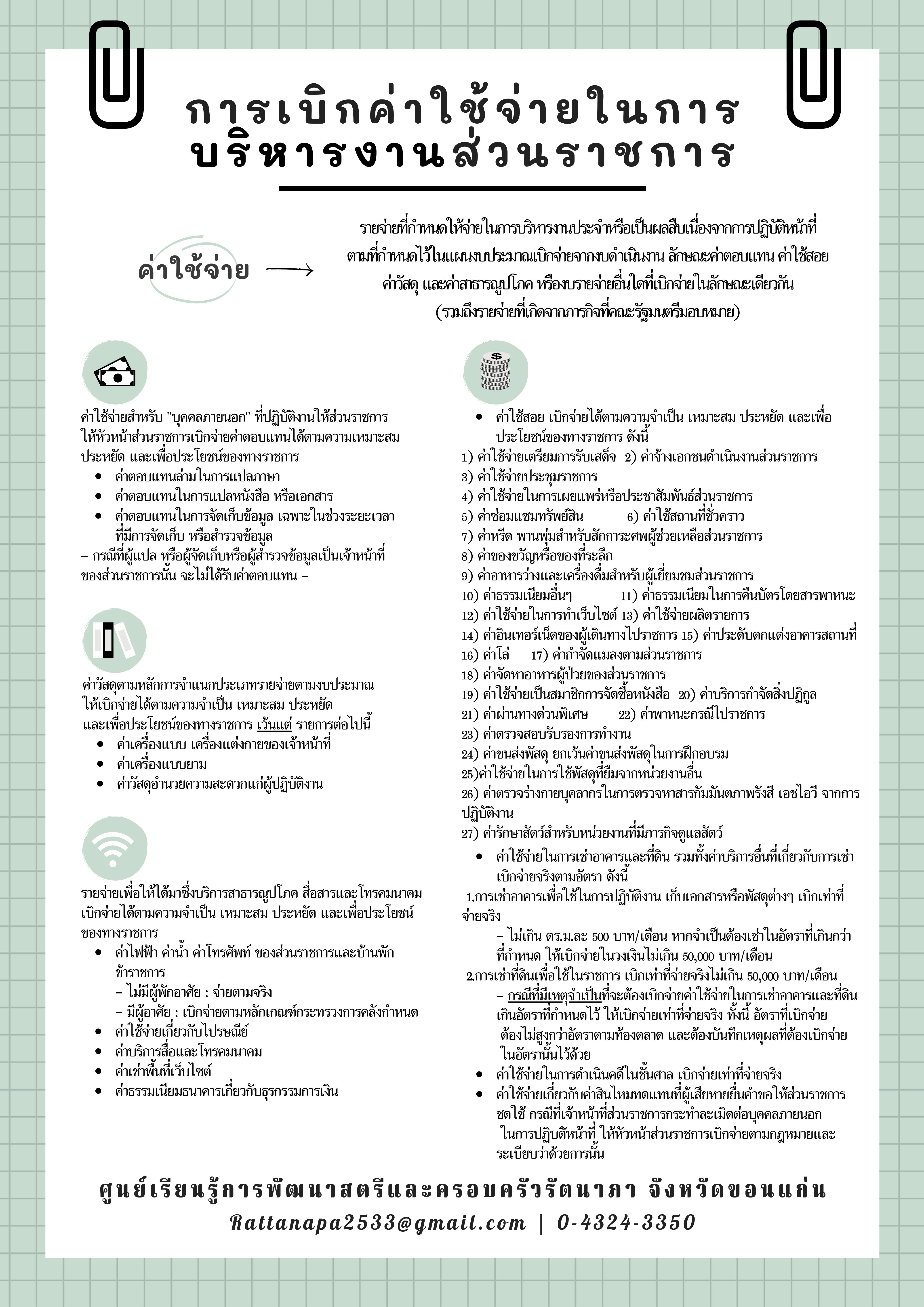 องค์ความรู้ด้านการเบิกจ่ายค่าใช้จ่ายในการบริหารของส่วนราชการ ตามระเบียบกระทรวงการคลังว่าด้วยการเบิกจ่ายค่าใช้จ่ายในการบริหารของส่วนราชการ พ.ศ. 2553